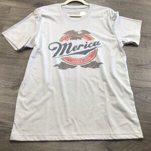 Wild Junkie Boutique Merica Patriotic Short Sleeve Shirt Size Large Gray